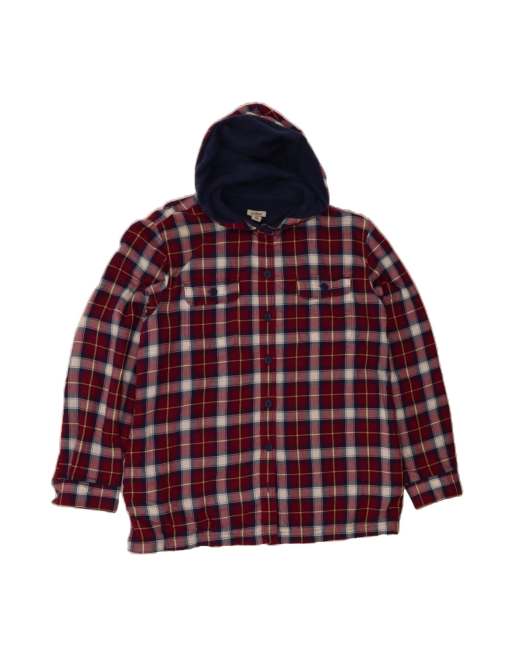 Vintage L.l.bean Loose Fit Hooded Bomber Jacket UK 16 Large In Burgundy Check