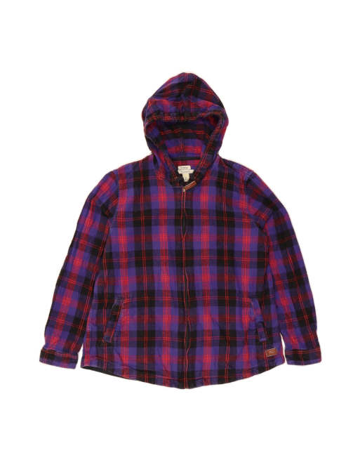 Vintage L.l.bean Relaxed Fit Hooded Bomber Jacket UK 16 Large In Purple Check