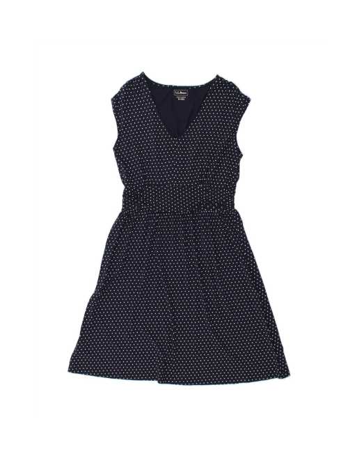 Vintage L.l.bean Sleeveless A-line Dress UK 12 Medium In Blue Polka Dot