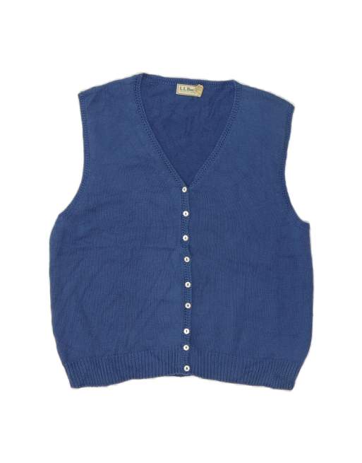 Vintage L.l.bean Sleeveless Cardigan Sweater UK 18 XL In Blue