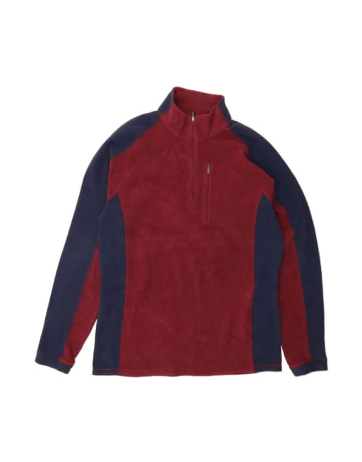Vintage L.l.bean Tall Zip Neck Fleece Jumper Medium In Maroon Colourblock