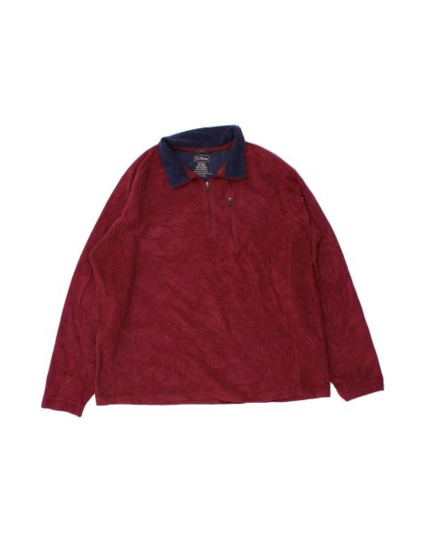 Vintage L.l.bean Traditional Fit Zip Neck Fleece Jumper XL In Burgundy - view 1