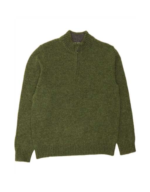 Vintage L.l.bean Zip Neck Jumper Sweater Medium In Green Wool