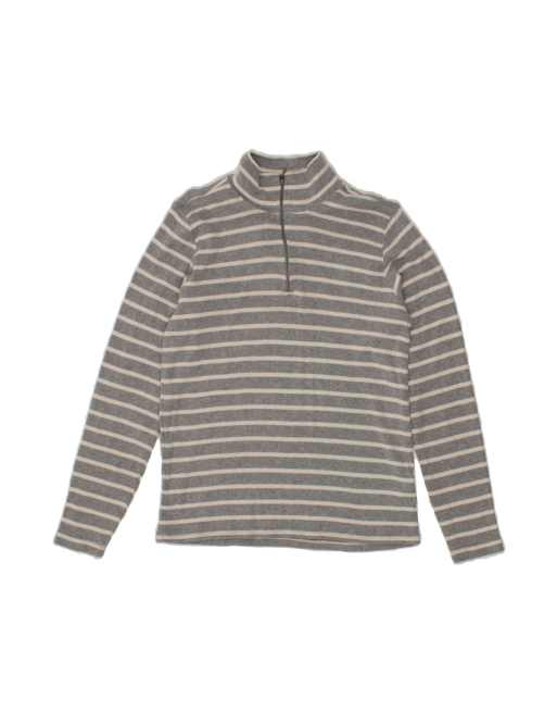 Vintage L.l.bean Zip Neck Sweatshirt Jumper UK 12 Medium In Grey Striped