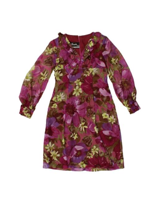 Vintage Long Sleeve A-line Dress EU 40 Medium In Purple Floral