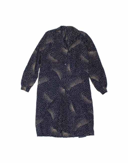 Vintage Long Sleeve Basic Dress UK 12 Medium In Blue Geometric
