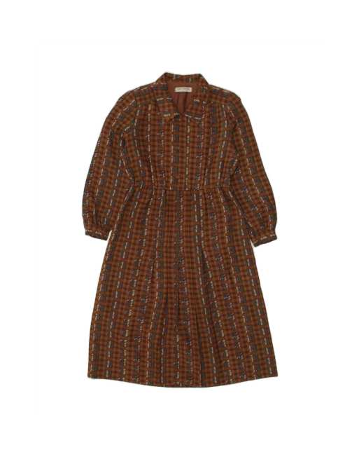 Vintage Long Sleeve Basic Dress UK 12 Medium In Brown Check