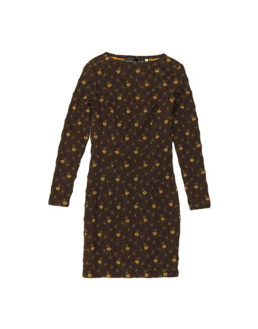 Vintage Long Sleeve Bodycon Dress It 42 Medium In Khaki Floral