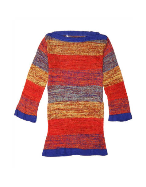 Vintage Long Sleeve Jumper Dress UK 10 Small In Multicoloured Striped - view 1