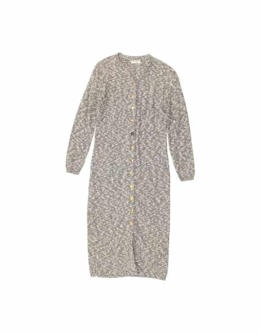 Vintage Long Sleeve Jumper Dress UK 12 Medium In Grey Flecked
