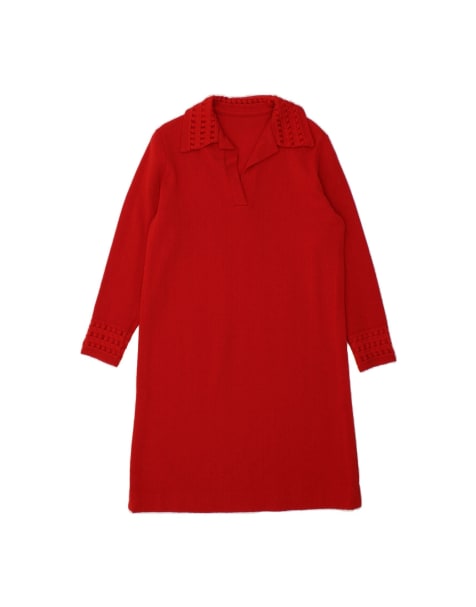 Vintage Long Sleeve Jumper Dress UK 12 Medium In Red - view 1