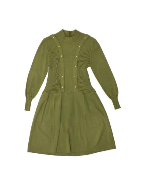 Vintage Long Sleeve Jumper Dress UK 16 Large In Green - view 1