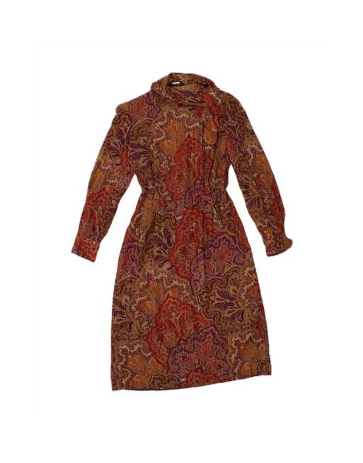 Vintage Long Sleeve Maxi Dress It 46 Large In Brown Paisley