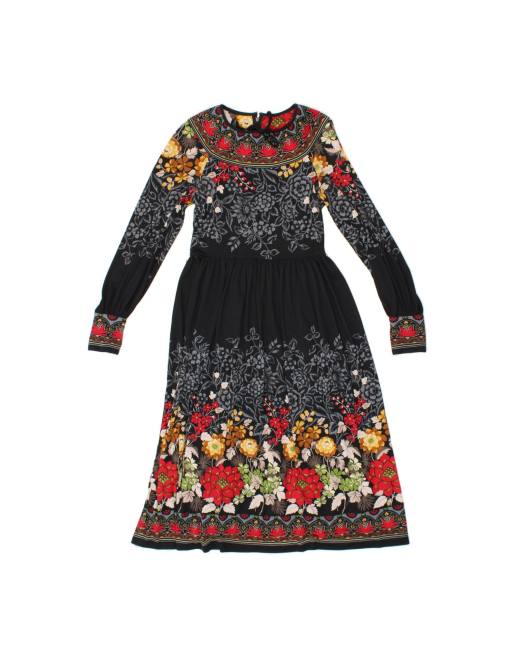 Vintage Long Sleeve Maxi Dress UK 10 Small In Black Floral