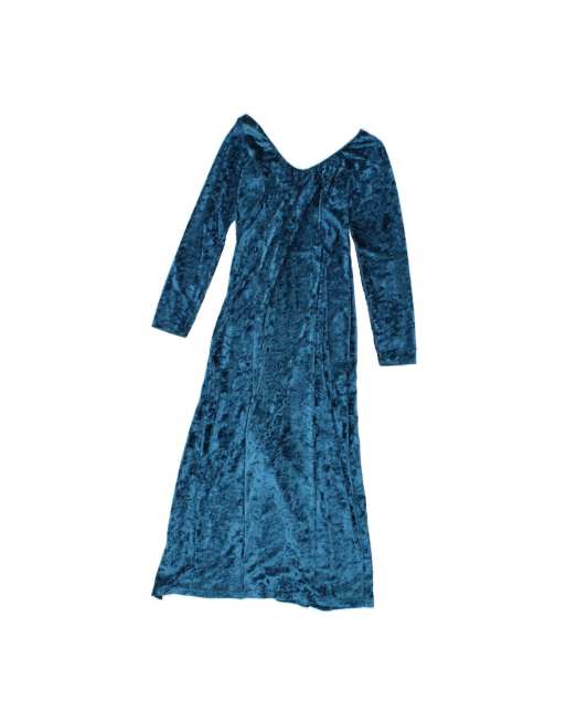 Vintage Long Sleeve Maxi Dress UK 12 Medium In Blue