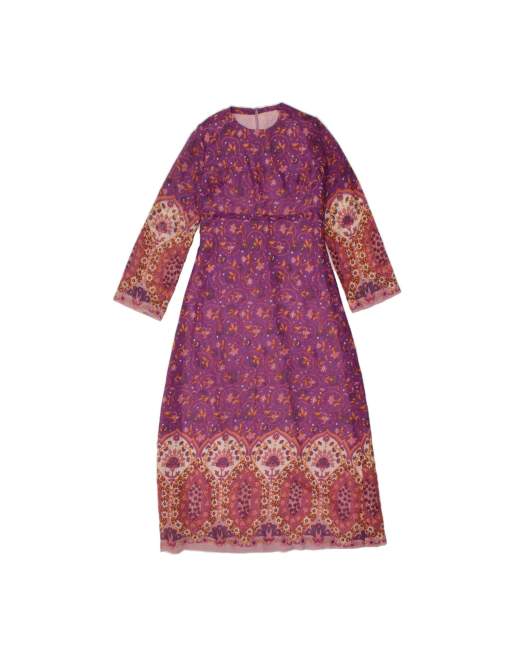 Vintage Long Sleeve Maxi Dress UK 12 Medium In Purple Floral