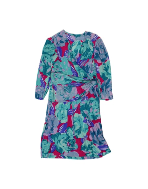 Vintage Long Sleeve Maxi Dress UK 12 Medium In Turquoise Floral - view 1