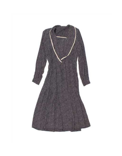 Vintage Long Sleeve Maxi Dress UK 14 Medium In Blue Spotted