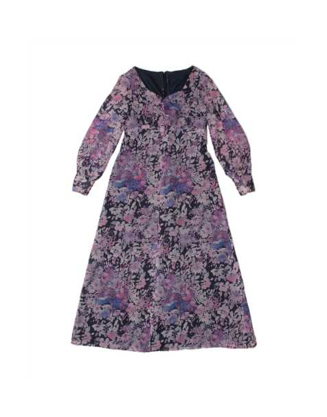 Vintage Long Sleeve Maxi Dress UK 14 Medium In Purple Floral - view 1