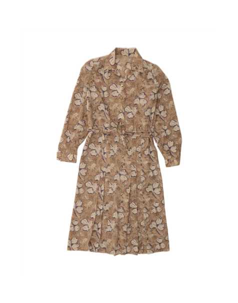Vintage Long Sleeve Pullover Shirt Dress UK 14 Large In Brown Floral - view 1