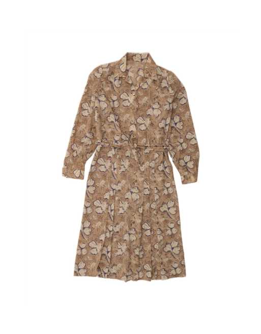Vintage Long Sleeve Pullover Shirt Dress UK 14 Large In Brown Floral
