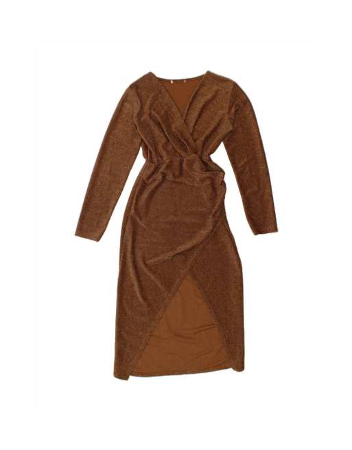 Vintage Long Sleeve Sheath Dress UK 10 Small In Brown