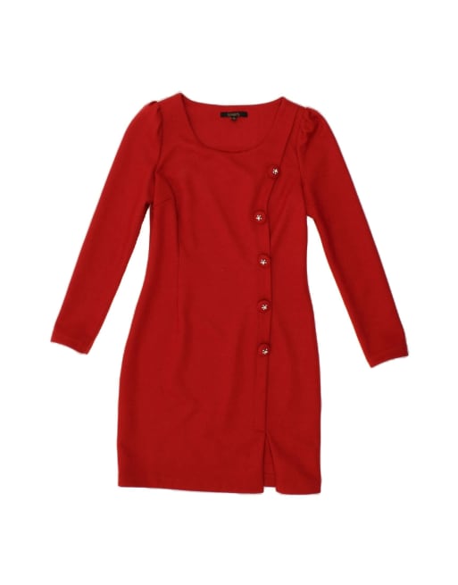 Vintage Long Sleeve Sheath Dress UK 10 Small In Red