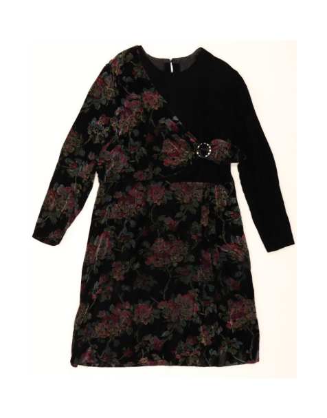 Vintage Long Sleeve Sheath Dress UK 16 Large In Black Floral - view 1