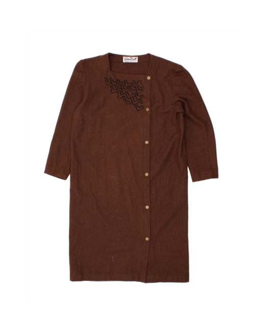 Vintage Long Sleeve Sheath Dress UK 18 XL In Brown