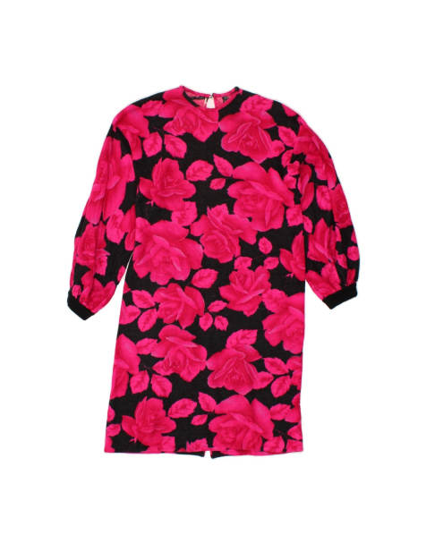 Vintage Long Sleeve Shift Dress UK 10 Small In Pink Floral - view 1