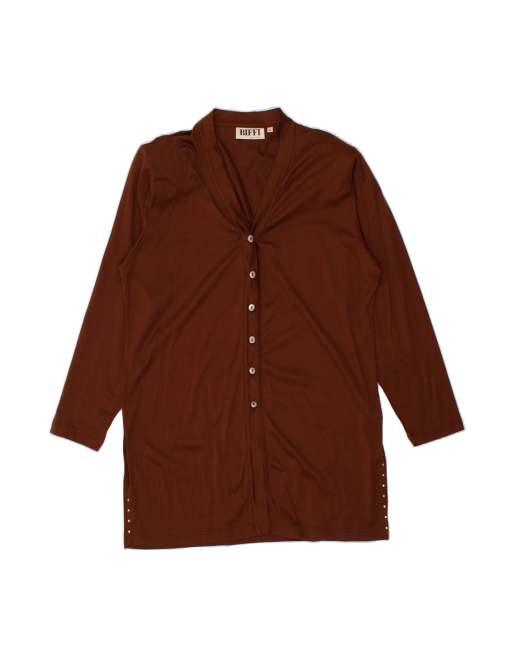 Vintage Long Sleeve Shirt Dress It 46 Large In Brown