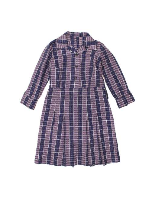 Vintage Long Sleeve Shirt Dress UK 12 Medium In Blue Check