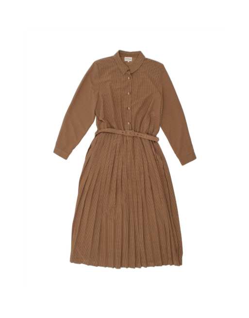 Vintage Long Sleeve Shirt Dress UK 16 Large In Brown Spotted