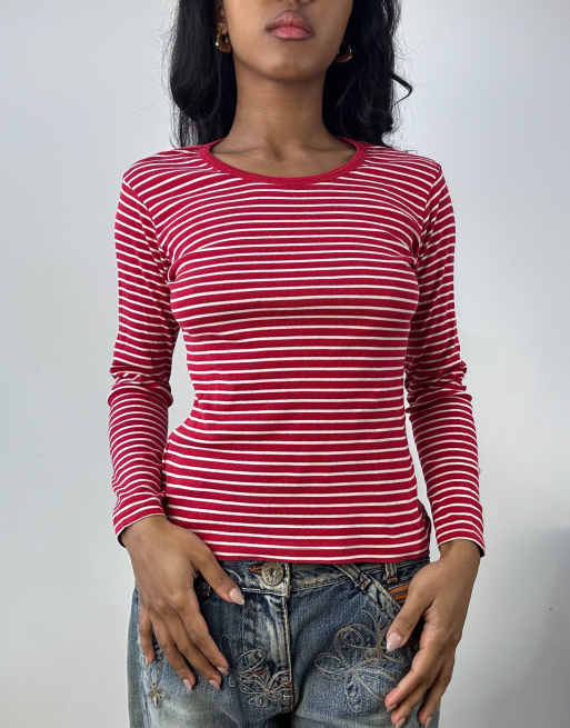 Vintage long sleeve striped top in red