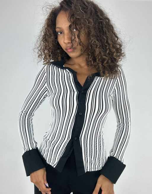 Vintage long sleeve striped top in white
