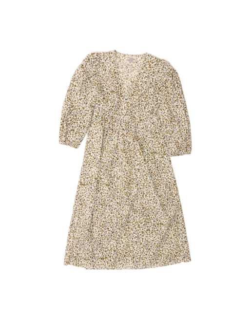 Vintage Long Sleeve Tea Dress It 38 XS In Khaki Floral