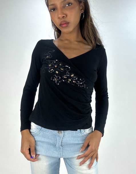 Vintage long sleeve top in black - view 1