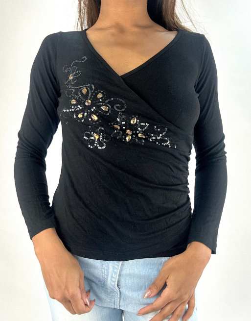 Vintage long sleeve top in black, 3 of 4