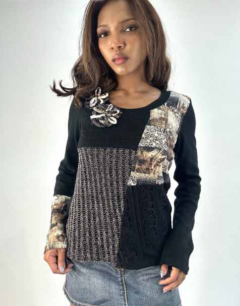 Vintage long sleeve top in black - view 1