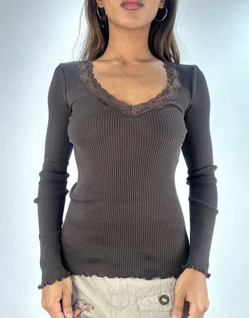 Vintage long sleeve top in brown, 3 of 4