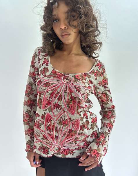 Vintage long sleeve top in pink - view 1