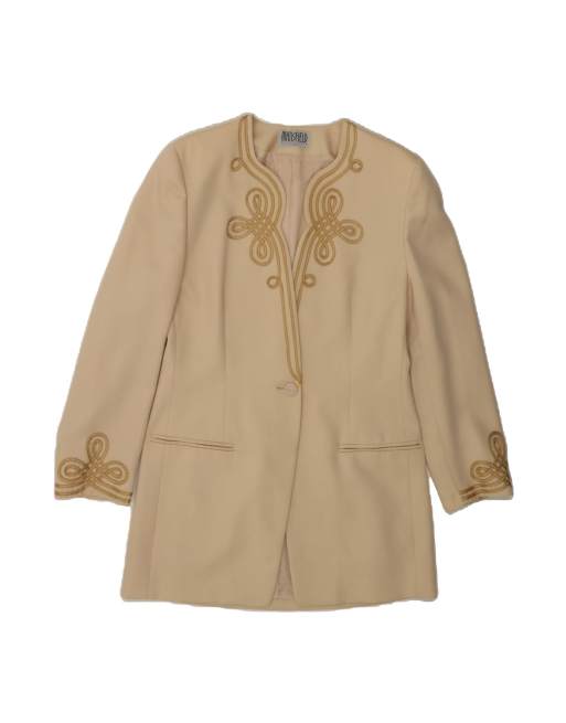 Vintage Longline 1 Button Blazer Jacket UK 12 Medium In Beige