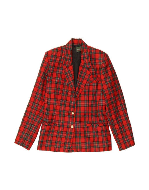 Vintage Longline 2 Button Blazer Jacket It 42 Medium In Red Plaid Wool