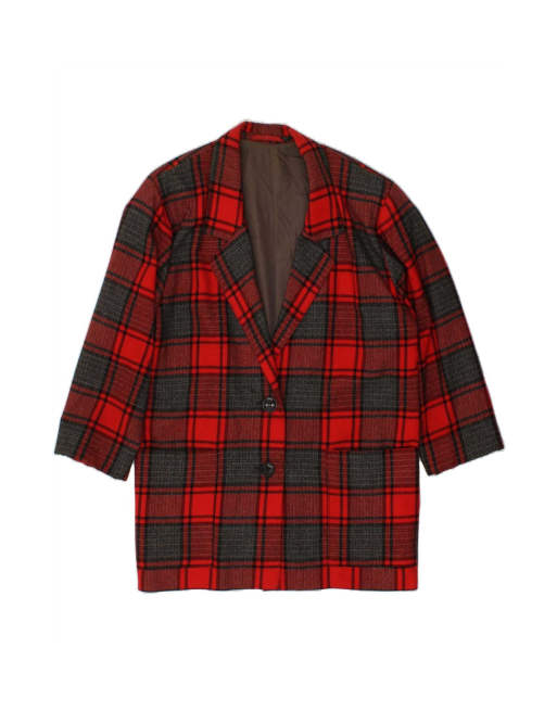 Vintage Longline 2 Button Blazer Jacket UK 16 Large In Red Check