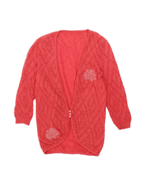Vintage Longline 3/4 Sleeve Cardigan Sweater UK 10 Small In Pink - view 1