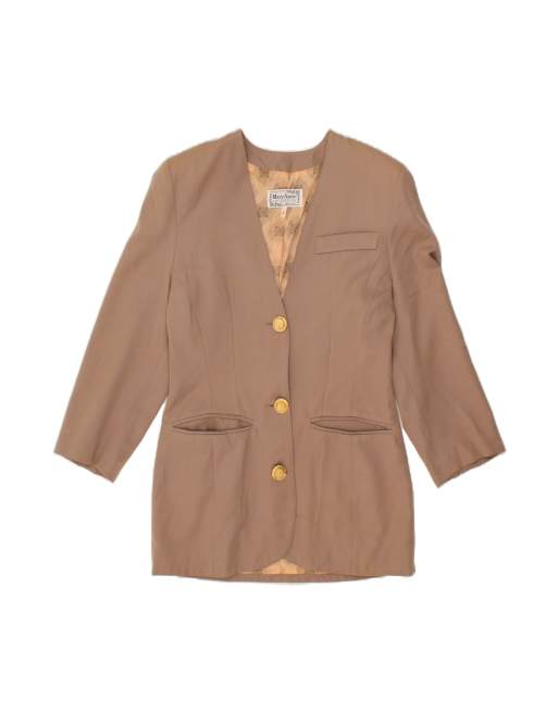 Vintage Longline 3 Button Blazer Jacket UK 10 Small In Beige