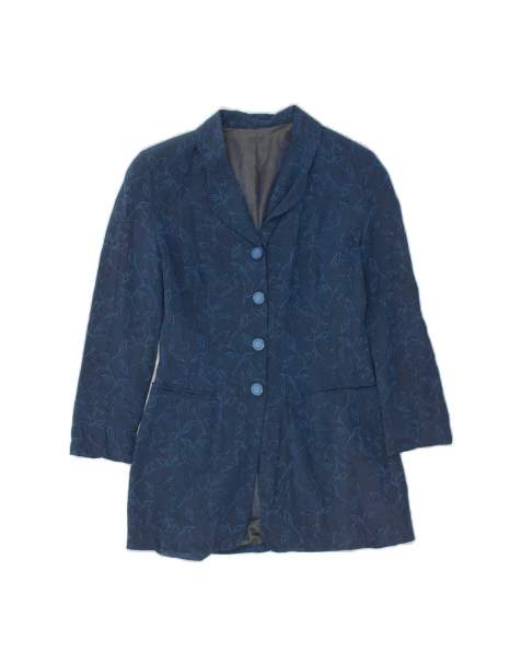 Vintage Longline 4 Button Blazer Jacket UK 8 Small In Blue Floral - view 1