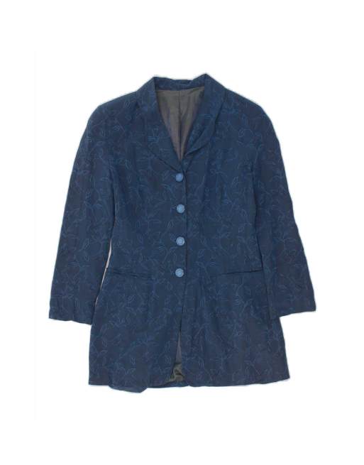 Vintage Longline 4 Button Blazer Jacket UK 8 Small In Blue Floral