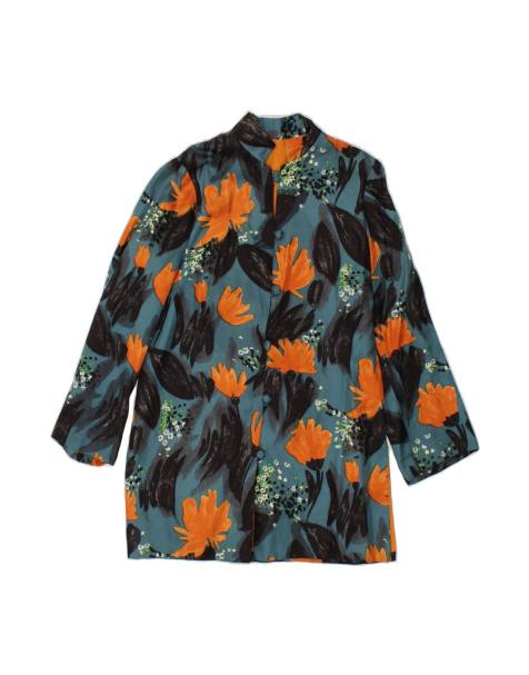 Vintage Longline 6 Button Blazer Jacket UK 10 Small In Blue Floral - view 1
