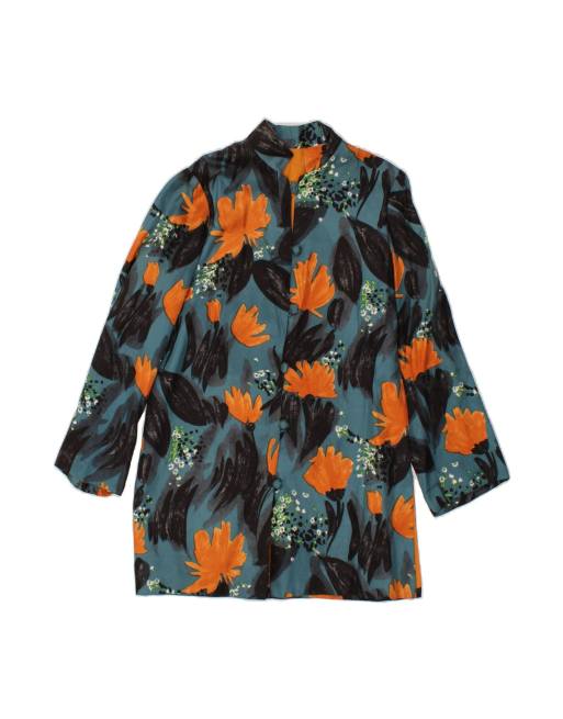 Vintage Longline 6 Button Blazer Jacket UK 10 Small In Blue Floral